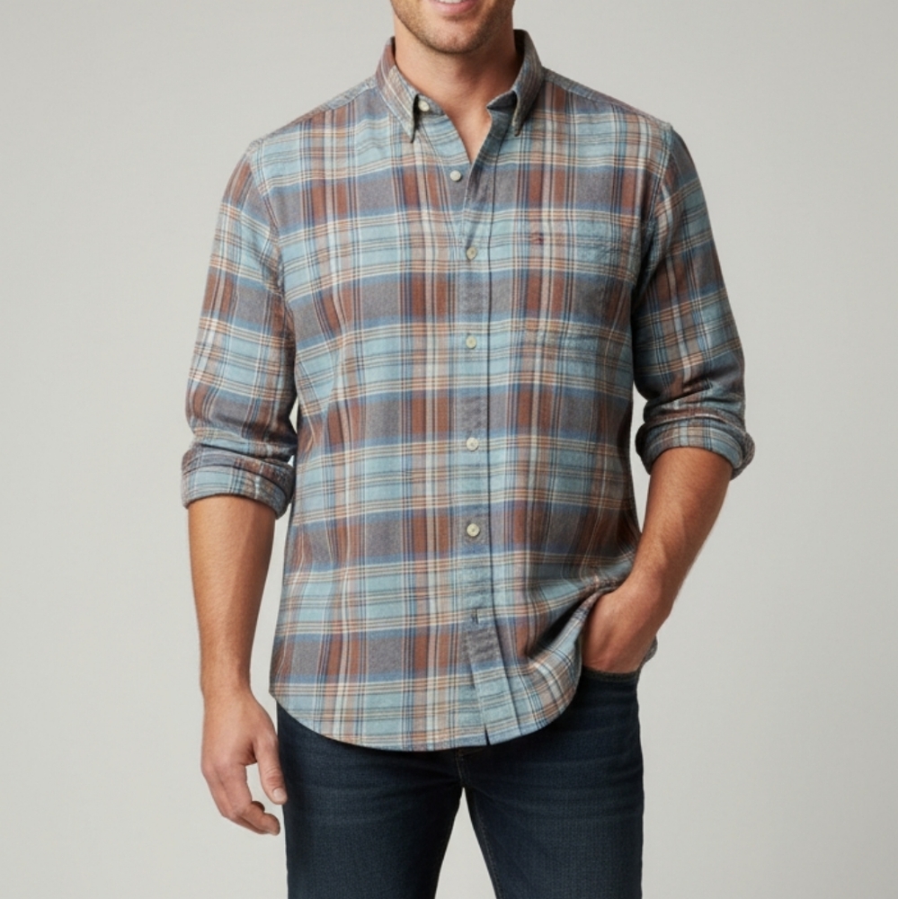 Tommy Hilfiger green/blue button-down plaid flannel shirt Men's size medium